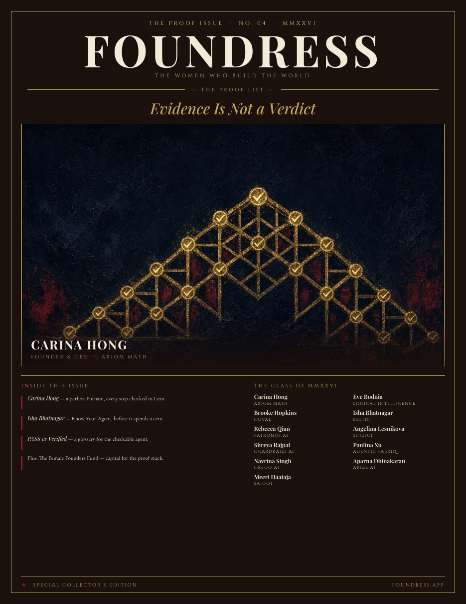 FOUNDRESS Issue 04, The Proof Issue. Cover story Carina Hong, founder and CEO of Axiom Math.